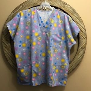 Scrub Top, lavender/floral multicolor, size 2XL